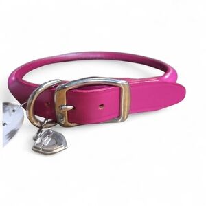 New Pink Genuine Leather Rolled Dog Collar, 17-20 Inches, Fox & Hounds